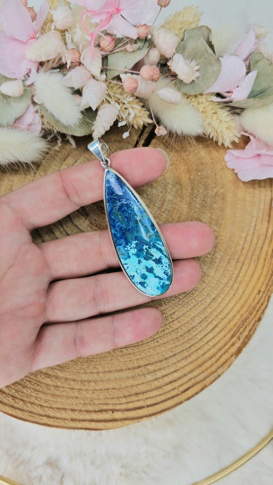 Pendentif Azurite et Dioptase sertissage argent